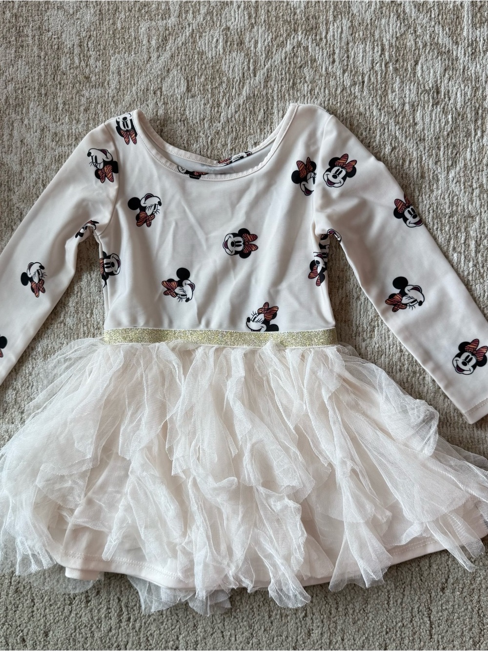 Disney Pink Minnie Mouse Tulle Dress with Gold Waistband 2T